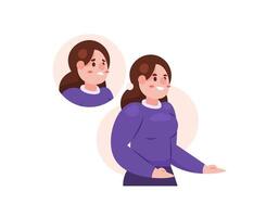 Eccedentesiast. emotional problems. bipolar sufferers. mood swing disorder. mental health problems. illustration of a woman with a happy face and a sad face. illustration concept design. graphic vector