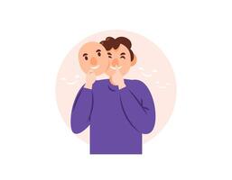 cunning man illustration concept. hypocritical human. two-faced man. manipulative person. has evil intentions behind the good. character illustration concept design. graphic elements vector