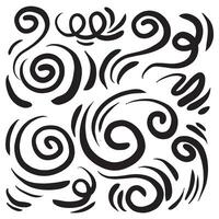 Doodle wind line sketch set. Hand drawn doodle wind movement, air blowing, vortex elements. Sketch of air blowing movement, abstract lines vector