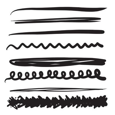 Set of artistic pen brushes. Hand drawn grunge strokes. Doodle lines, various dividers for web sites.