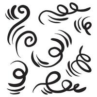 Doodle wind line sketch set. Hand drawn doodle wind movement, air blowing, vortex elements. Sketch of air blowing movement, abstract lines vector