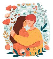 The guy and the girl are hugging vector