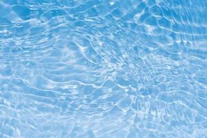 Bluewater waves on the surface ripples blurred. Defocus blurred transparent blue colored clear calm water surface texture with splash and bubbles. Water waves with shining pattern texture background. photo