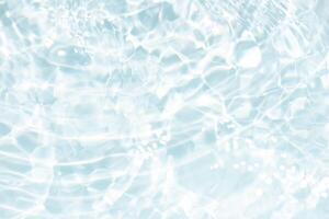 Bluewater waves on the surface ripples blurred. Defocus blurred transparent blue colored clear calm water surface texture with splash and bubbles. Water waves with shining pattern texture background. photo