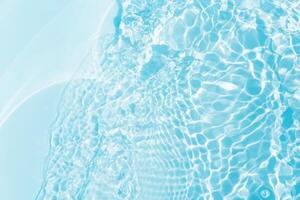 Blue water with ripples on the surface. Defocus blurred transparent blue colored clear calm water surface texture with splashes and bubbles. Water waves with shining pattern texture background. photo