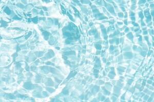 Blue water with ripples on the surface. Defocus blurred transparent blue colored clear calm water surface texture with splashes and bubbles. Water waves with shining pattern texture background. photo