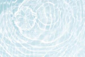 Bluewater waves on the surface ripples blurred. Defocus blurred transparent blue colored clear calm water surface texture with splash and bubbles. Water waves with shining pattern texture background. photo