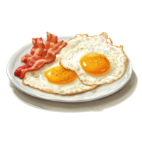 Fried eggs and bacon on a plate on a transparent background. png