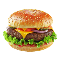 A hamburger with lettuce, tomatoes and cheese on a transparent background. png