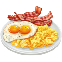 Eggs and bacon on a plate with a transparent background. png