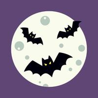 Flat design halloween moon and bat background vector