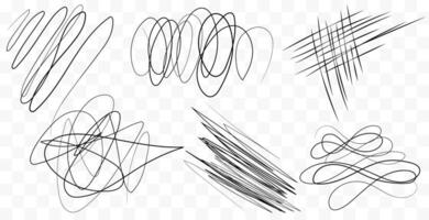 Marker drawn scribble set. Childish drawing. Hand draws calligraphy swirls. Curly brush strokes, marker scrawls as graphic design elements set vector
