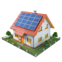 house with solar panels on the roof on transparent background. png