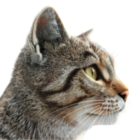 a cat is looking up at something on transparent background. png