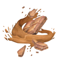 Chocolat aquarelle illustration avec éclaboussures de chaud cacao Chocolat , main dessiné. dessin de Chocolat bar. gravure pour nourriture emballage conception png