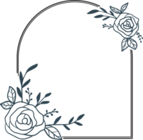 Botanical round frame with hand drawn flower and leaves png