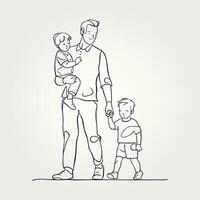Father holding his son walking continuous one line drawing, Father holding his son walking continuous one line drawing vector