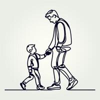 Father holding his son walking continuous one line drawing, Father holding his son walking continuous one line drawing vector