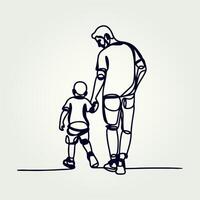 Father holding his son walking continuous one line drawing, Father holding his son walking continuous one line drawing vector