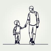 Father holding his son walking continuous one line drawing, Father holding his son walking continuous one line drawing vector