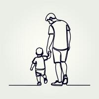 Father holding his son walking continuous one line drawing, Father holding his son walking continuous one line drawing vector