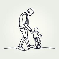 Father holding his son walking continuous one line drawing, Father holding his son walking continuous one line drawing vector