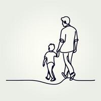 Father holding his son walking continuous one line drawing, Father holding his son walking continuous one line drawing vector