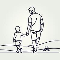 Father holding his son walking continuous one line drawing, Father holding his son walking continuous one line drawing vector