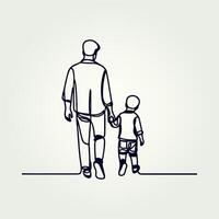 Father holding his son walking continuous one line drawing, Father holding his son walking continuous one line drawing vector
