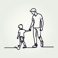 Father holding his son walking continuous one line drawing, Father holding his son walking continuous one line drawing vector