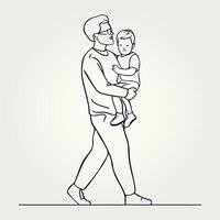 Father holding his son walking continuous one line drawing, Father holding his son walking continuous one line drawing vector