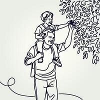 Father holding his son walking continuous one line drawing, Father holding his son walking continuous one line drawing vector
