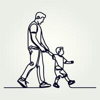 Father holding his son walking continuous one line drawing, Father holding his son walking continuous one line drawing vector