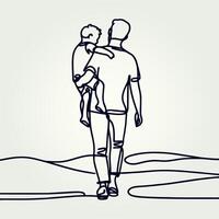 Father holding his son walking continuous one line drawing, Father holding his son walking continuous one line drawing vector