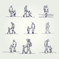 Father holding his son walking continuous one line drawing, Father holding his son walking continuous one line drawing vector
