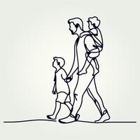 Father holding his son walking continuous one line drawing, Father holding his son walking continuous one line drawing vector