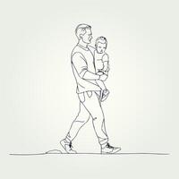 Father holding his son walking continuous one line drawing, Father holding his son walking continuous one line drawing vector