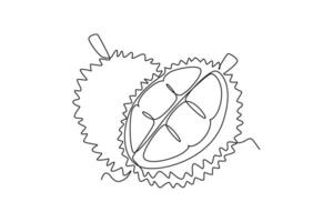 Single one line drawing whole and segment sliced healthy organic durian for orchard logo identity. Fresh tropical fruit concept for garden icon. Continuous line draw design graphic illustration vector