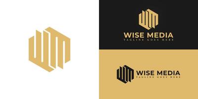 Abstract initial hexagon letters WM or MW logo in luxury gold color isolated on multiple background colors. The logo is suitable for media agency logo design illustration inspiration templates. vector