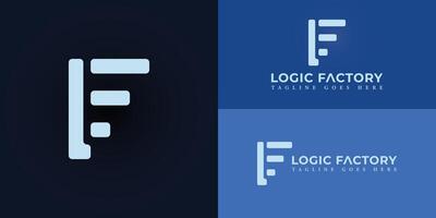 Abstract initial letters LF or FL logo in white-blue color isolated on multiple background colors. The logo is suitable for software application logo design illustration inspiration templates. vector