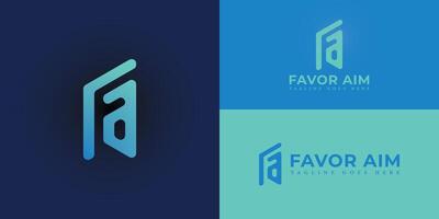Abstract initial letters FA or AF logo in gradient blue color isolated on multiple background colors. The logo is suitable for online courses and business logo design illustration inspiration vector