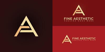 Abstract initial triangle letters FA or AF logo in gold color isolated on multiple background colors. The logo is suitable for educational business logo design illustration inspiration template vector