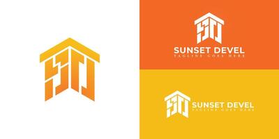 Abstract initial hexagon letters SD or DS logo in gradient orange color isolated on multiple background colors. The logo is suitable for home construction logo design illustration inspiration vector