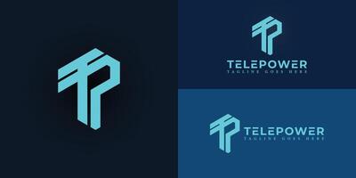 Abstract initial hexagon letters TP or PT logo in blue color isolated on multiple background colors. The logo is suitable for internet and communications company logo design illustration vector