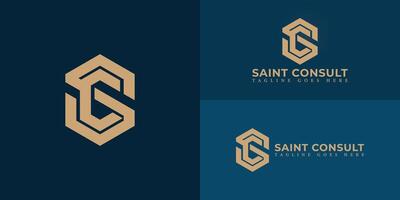 Abstract initial hexagon letter SC or CS logo in gold color isolated on multiple background colors. The logo is suitable for business and consulting company logo design illustration inspiration vector