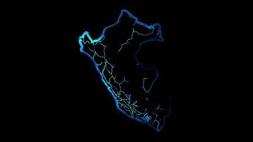 Neon frame effect map of Peru, glow, black background. video