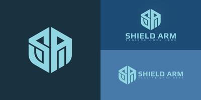 Abstract initial hexagon letters SA or AS logo in soft blue color isolated on multiple background colors. The logo is suitable for home protection logo design illustration inspiration templates vector