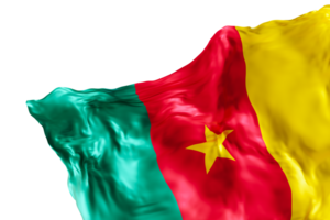 Realistic flag of Cameroon with folds, on transparent background. Footer, corner design element. Cut out. Perfect for patriotic themes or national event promotions. 3D render. png