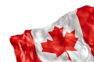 Realistic flag of Canada with folds, on transparent background. Footer, corner design element. Cut out. Perfect for patriotic themes or national event promotions. 3D render. png