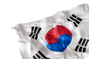 Realistic flag of South Korea with folds, on transparent background. Footer, corner design element. Cut out. Perfect for patriotic themes or national event promotions. 3D render. png